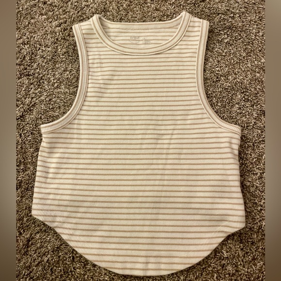 Aerie Striped Ribbed Tank Cream & Beige Striped Size Large - Picture 1 of 10